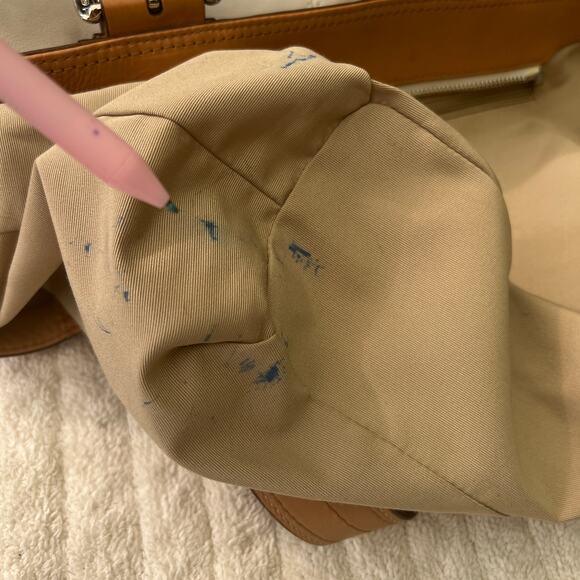 Coach F13782 White & Tan Leather Shoulder Bag Silver Buckles Classic Tote - Picture 12 of 14